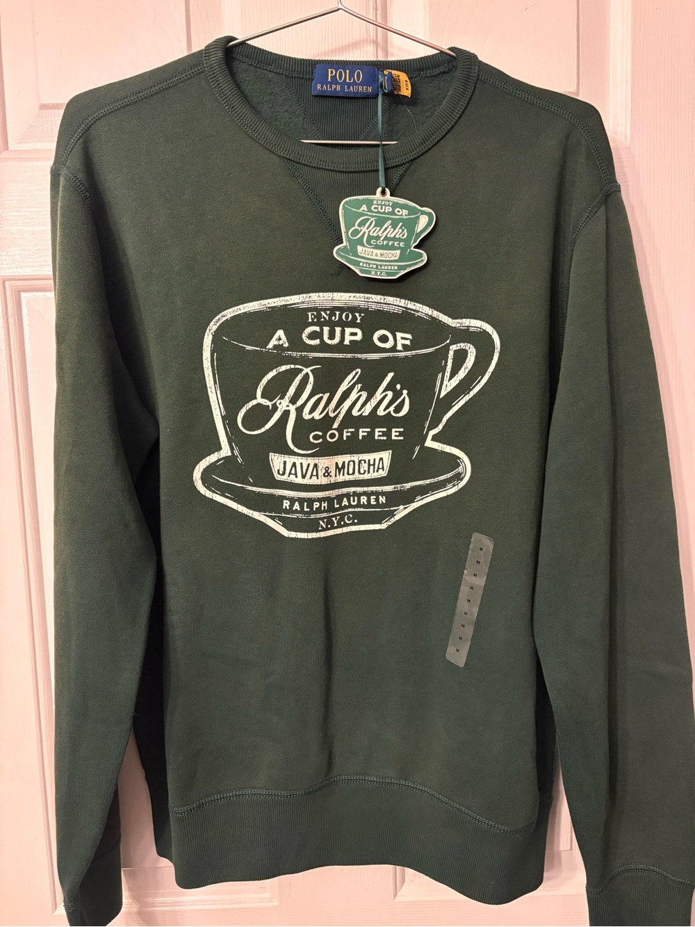 Ralph Lauren College Green Crewneck Sweatshirt with Ralph's Coffee Graphic